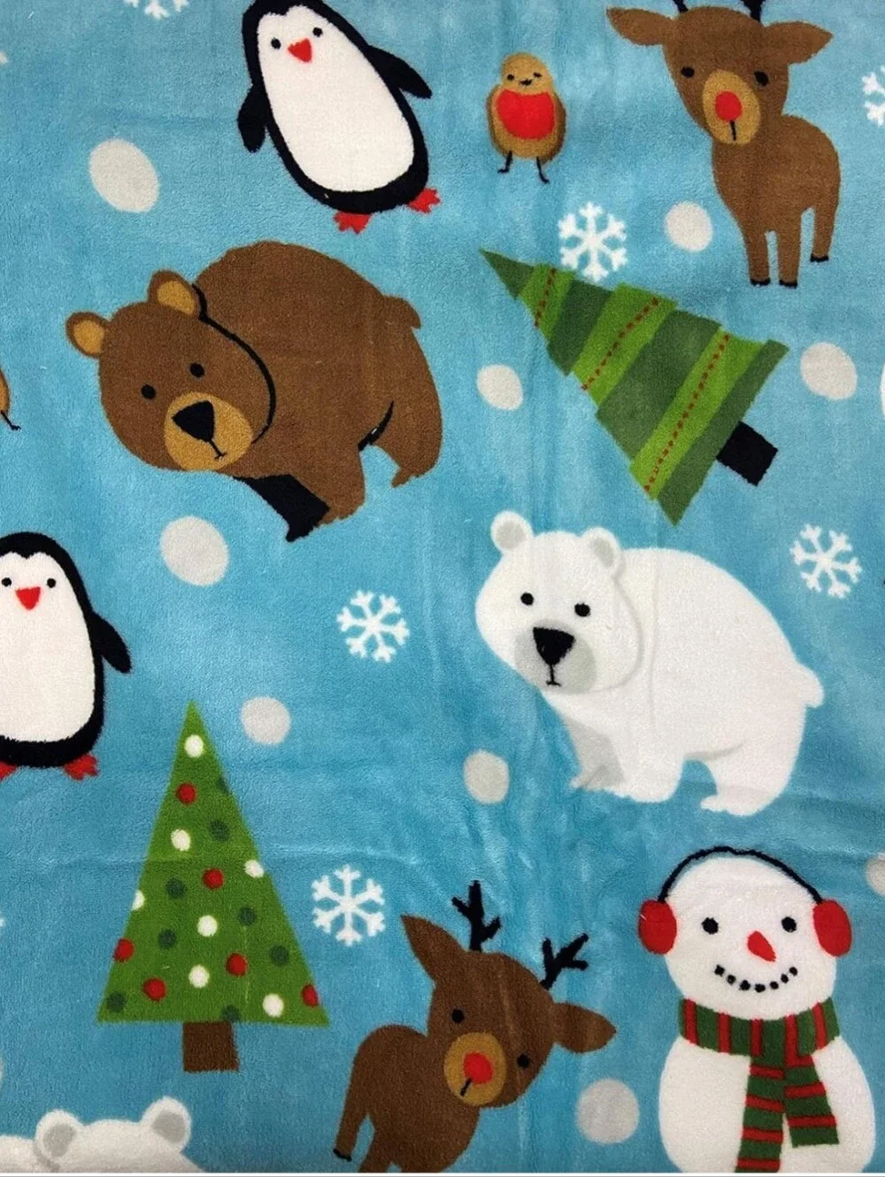 Christmas Throw Brown Polar Bear Penguin Tree Plush 50x60